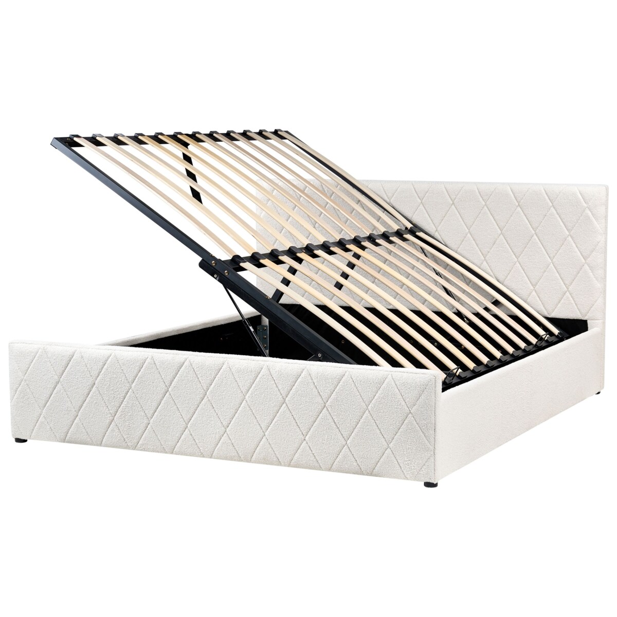 Łóżko z pojemnikiem Boucle ROCHEFORT 180 x 200 cm Złamana biel