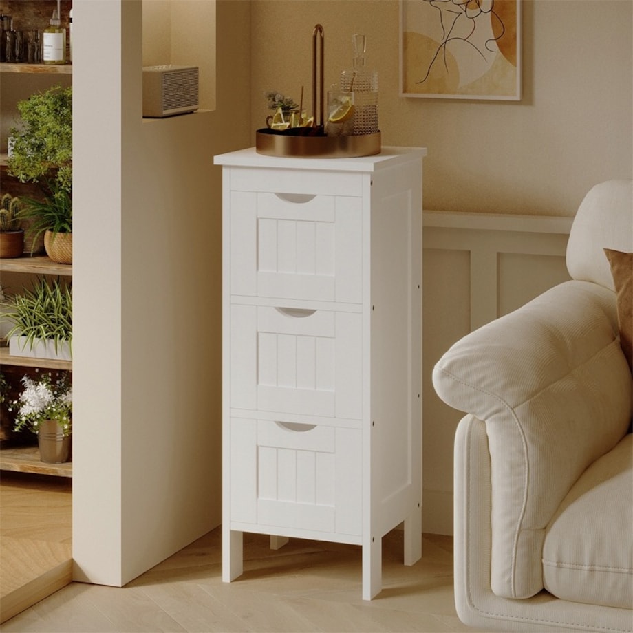 Regał łazienkowy wąska komoda z szufladami biała łazienki na ręczniki loft