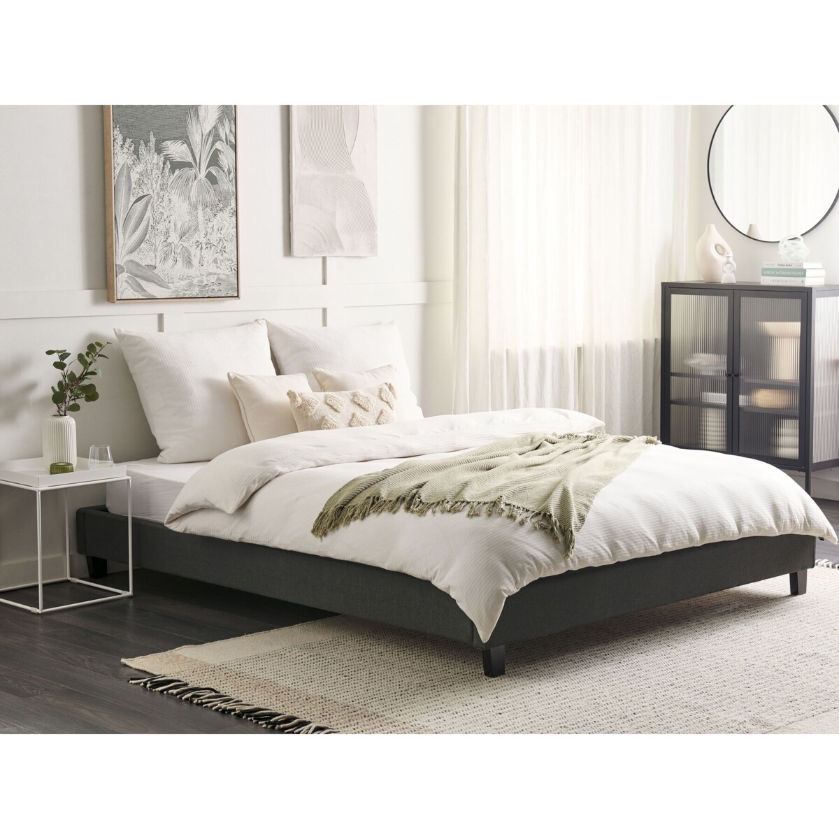 Łóżko tapicerowane bez zagłówka 180 x 200 cm szare ROANNE