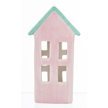Ceramiczny domek 17x9x5 cm GILLI różowy z niebieskim dachem