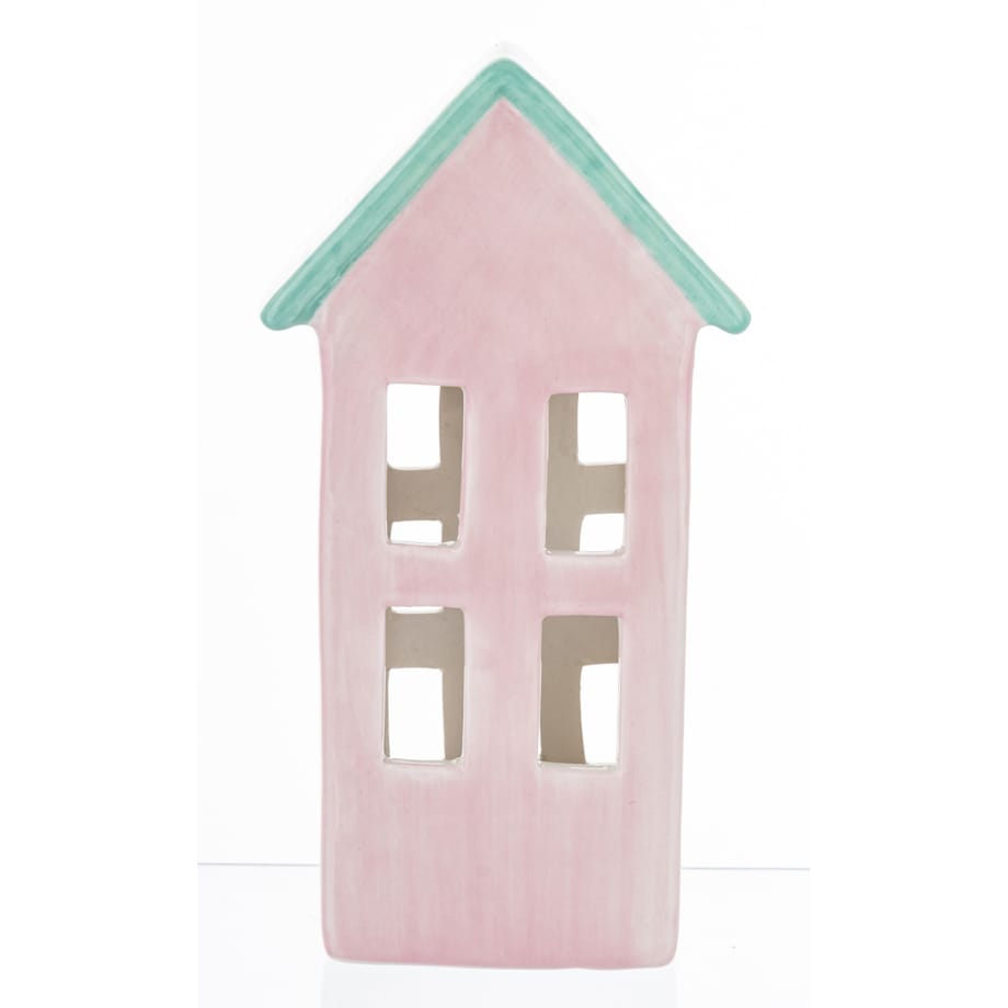 Ceramiczny domek 17x9x5 cm GILLI różowy z niebieskim dachem