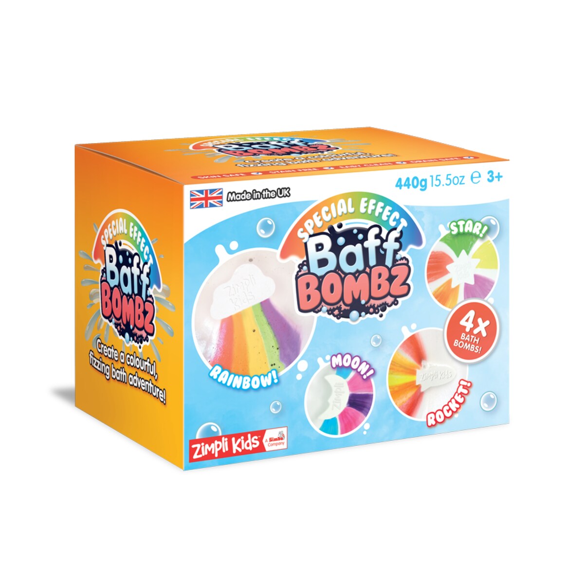 Bomby do zabawy do kąpieli zmieniające kolor wody, zestaw 4 szt., Rainbow Baff Bombz, 3+, Zimpli Kids