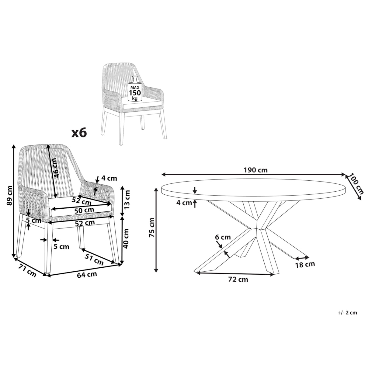 Zestaw ogrodowy dla 6 osób ORISTANO z poduszkami Beton Beżowy