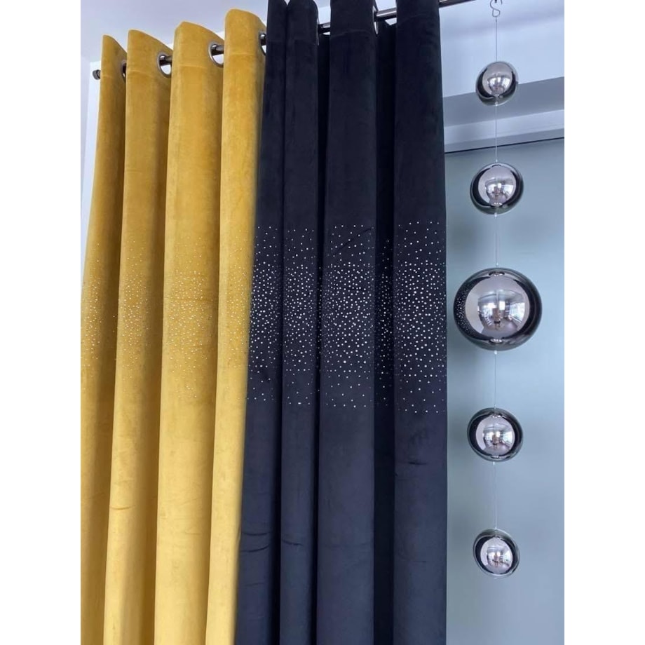 Zasłona welurowa "ALLUMINIUM" 140x250 KRYSZTAŁKI na przelotki granat