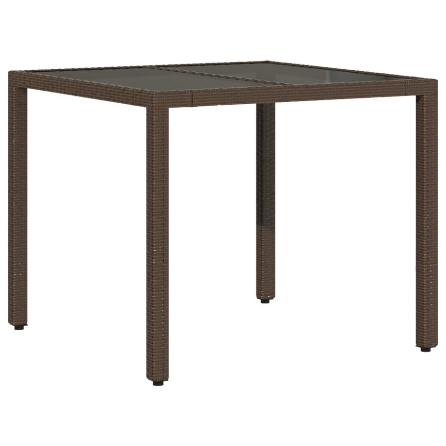 vidaXL Stół ogrodowy ze szklanym blatem, brąz, 90x90x75 cm, polirattan