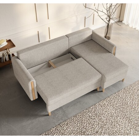 Narożnik GALOS prawostronny z funkcją spania- beżowy- drewno bukowe