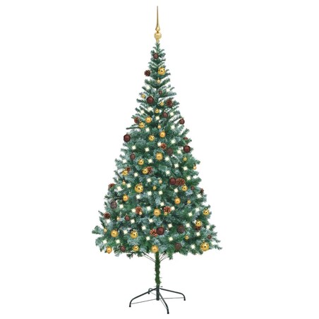 vidaXL Sztuczna choinka z lampkami, bombkami i szyszkami, 210 cm