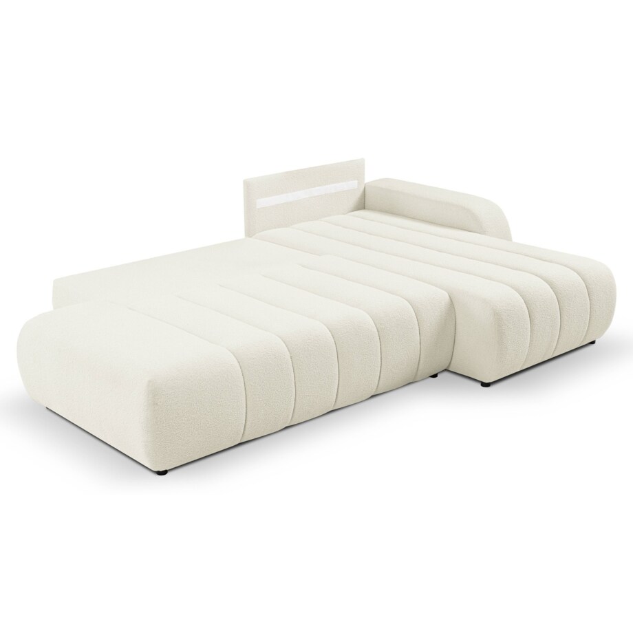 Narożnik z funkcją spania ALOO, prawostronny, tkanina boucle-śmietankowa