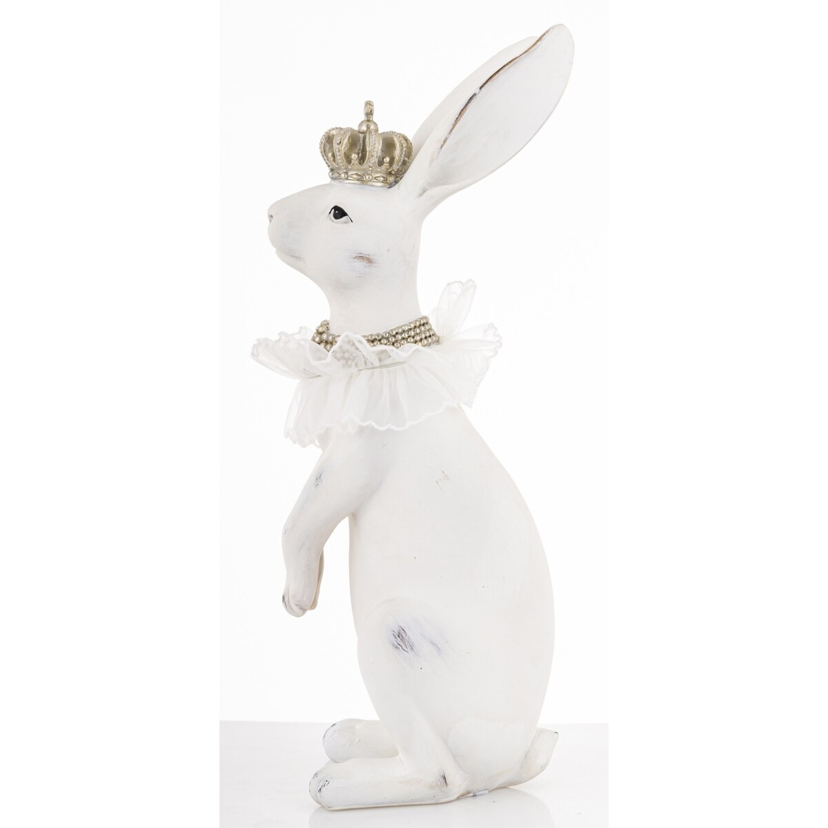 Figurka - biały królik z koroną 40x12x15 cm REGO