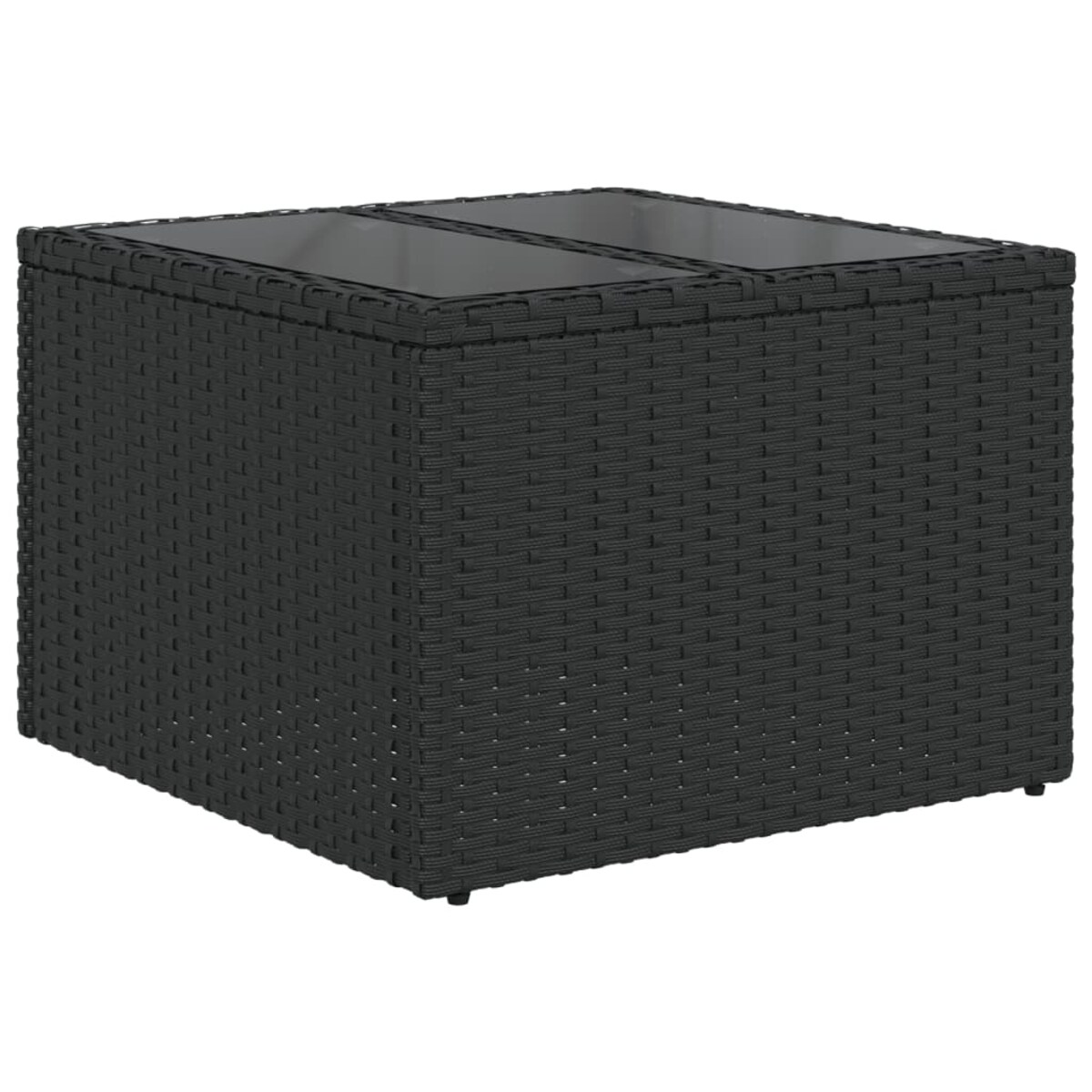vidaXL Stół ogrodowy ze szklanym blatem, czarny, 55x55x37cm, rattan PE
