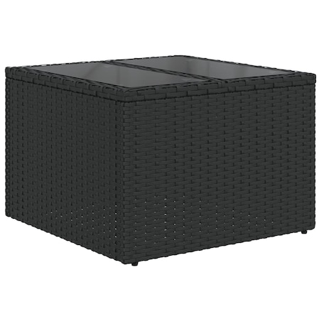 vidaXL Stół ogrodowy ze szklanym blatem, czarny, 55x55x37cm, rattan PE