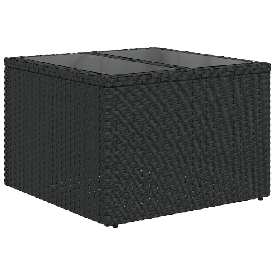 vidaXL Stół ogrodowy ze szklanym blatem, czarny, 55x55x37cm, rattan PE