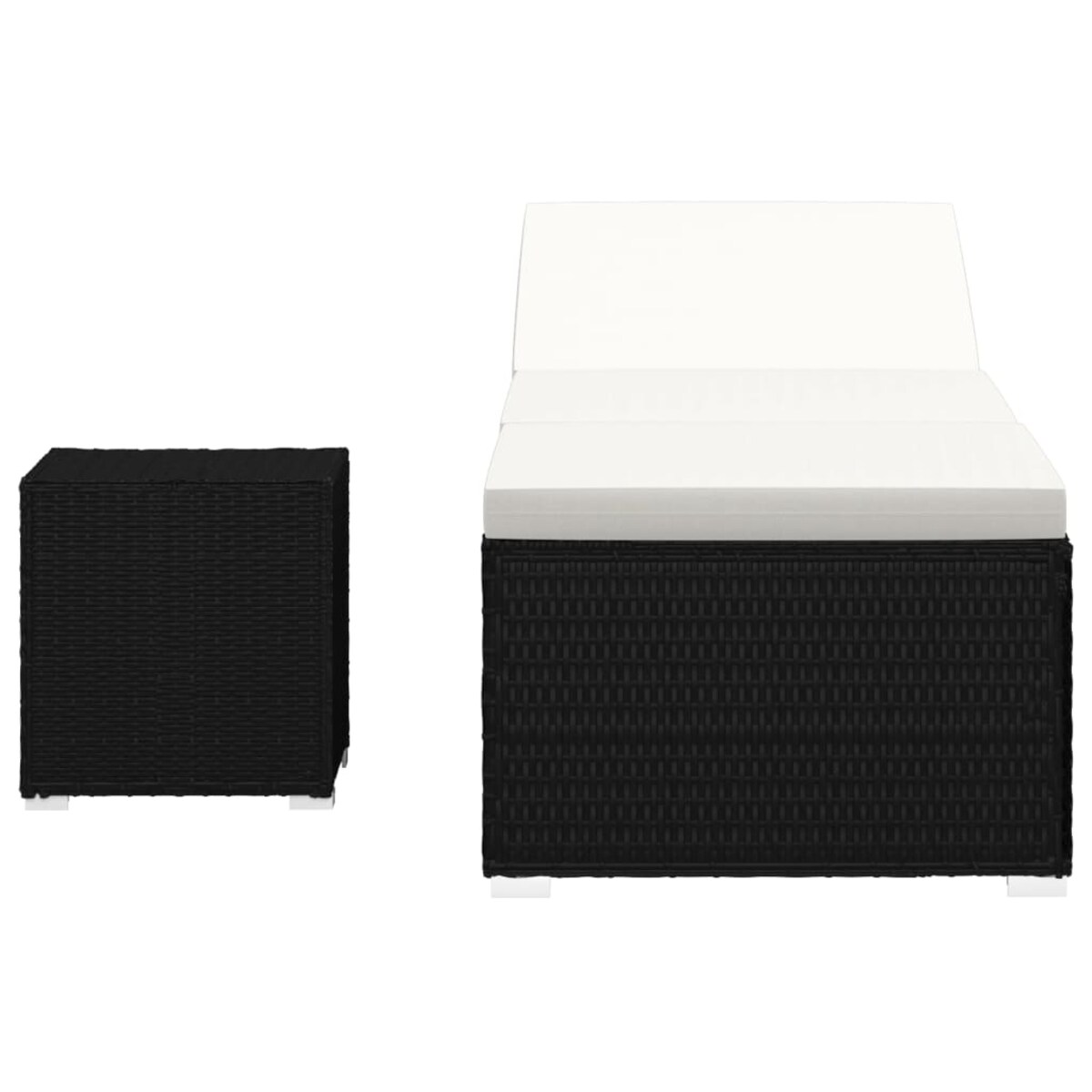 vidaXL Leżak z poduszką i stolikiem, polirattan, czarny