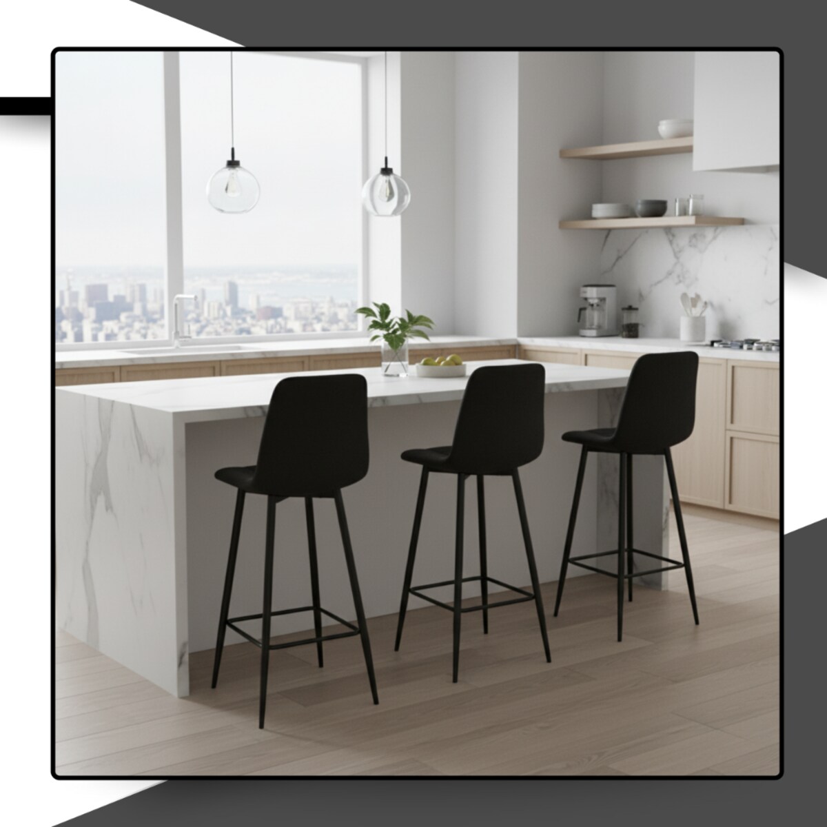 Hoker barowy krzesło tapicerowany welurowy do wyspy z podnóżkiem