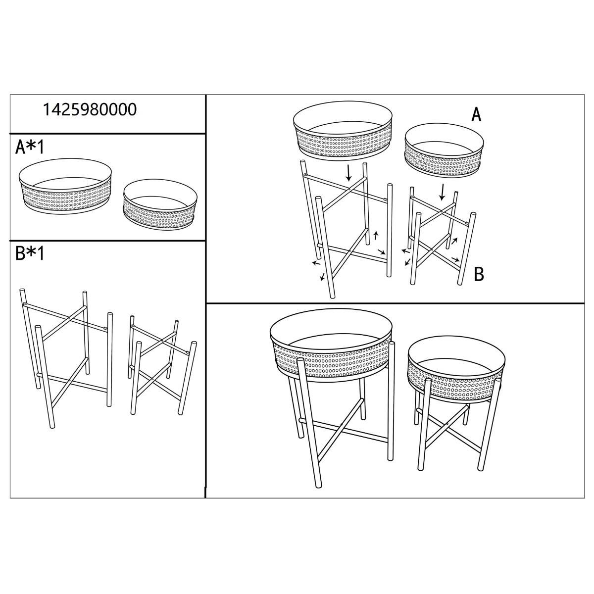 Zestaw stolików kawowych z metalu FUJI, wzór plecionki wiedeńskiej