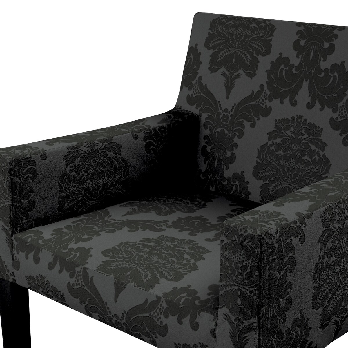 Pokrowiec na krzesło Nils, czarne liście akantu na grafitowym tle, krzesło Nils, Damasco