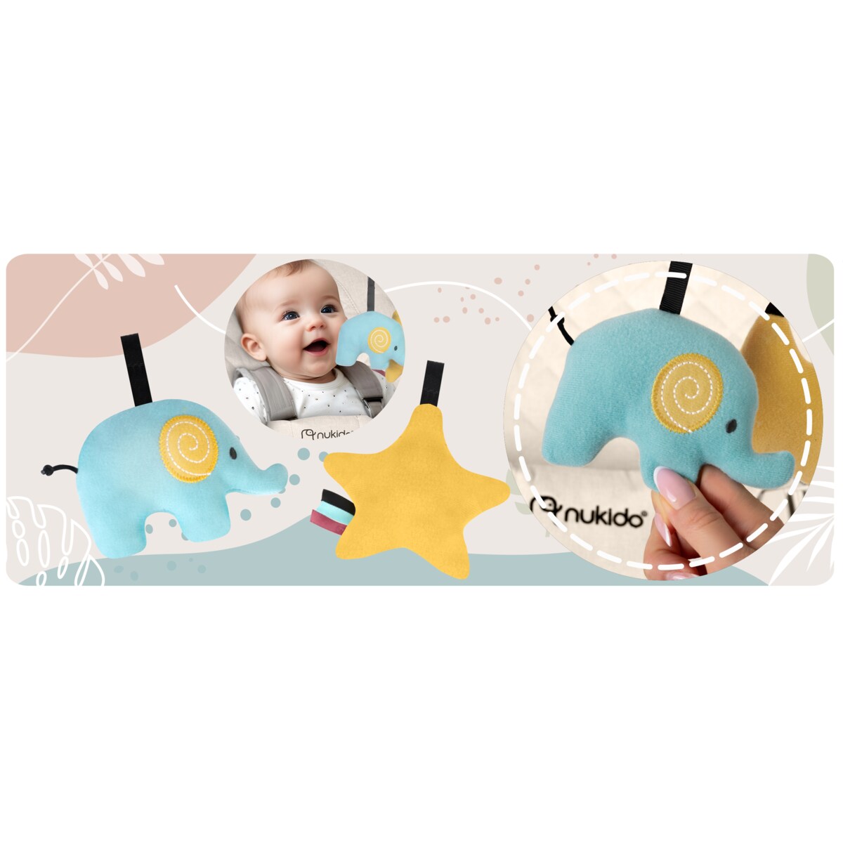Leżaczek bujany z zabawkami składany bujaczek kołyska Nukido