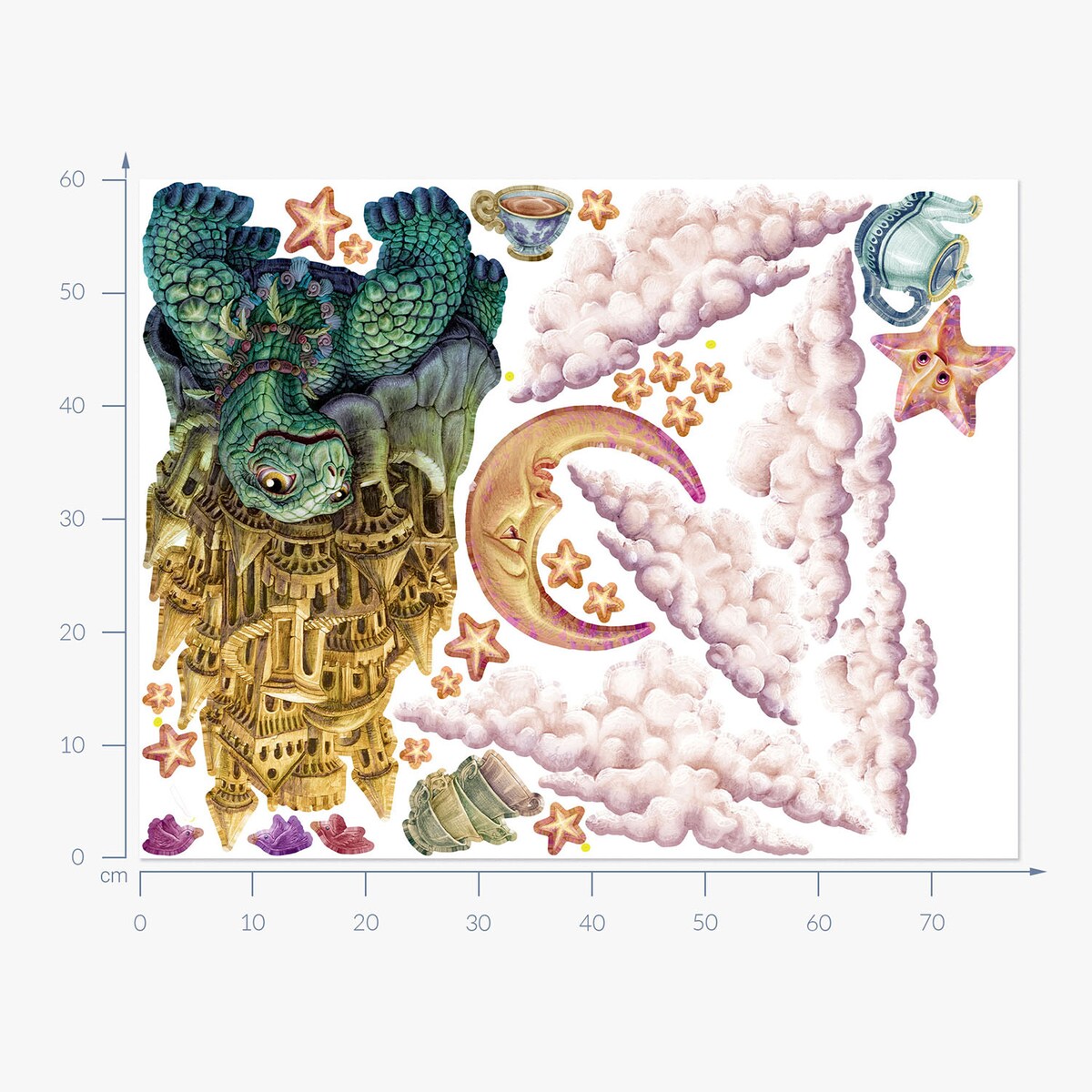 Zestaw naklejek na ścianę, Zwierzęta z bajki - żółw, 60cm