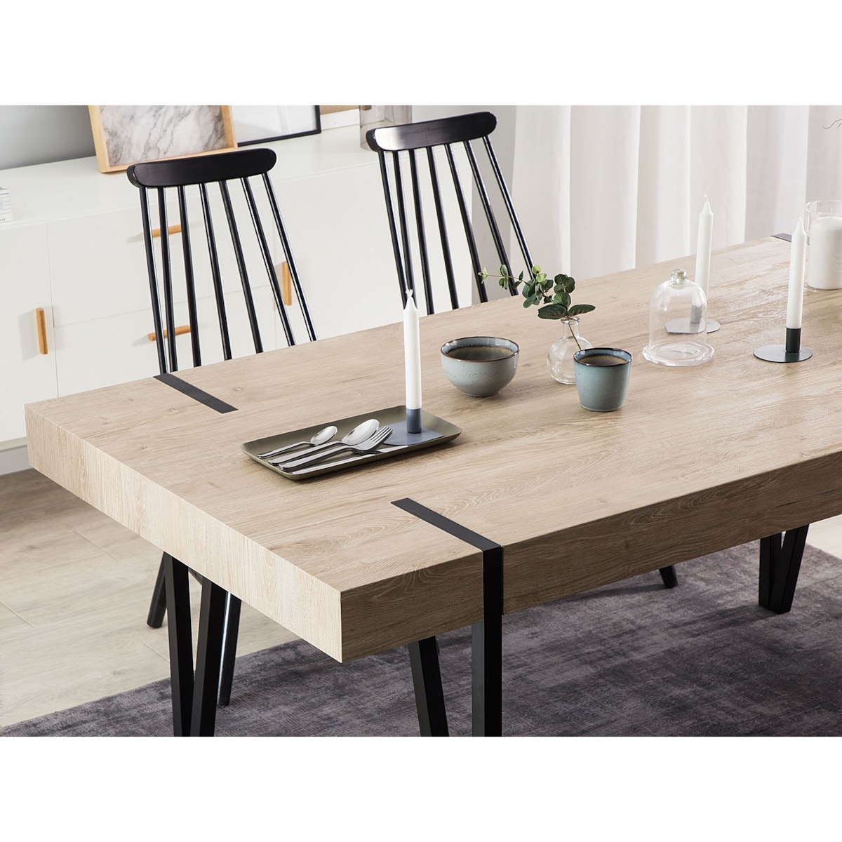 Stół do jadalni 150 x 90 cm jasne drewno z czarnym ADENA