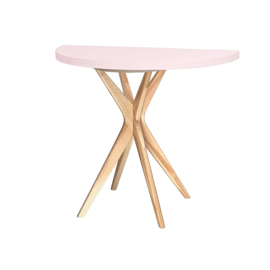 Stół półokrągły CUTTI 90x90 rozkładany różowy/jesion