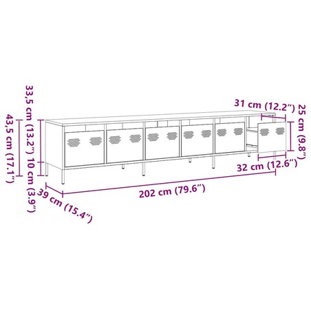 vidaXL Szafka RTV, oliwkowa, 202x39x43,5 cm, stal walcowana na zimno