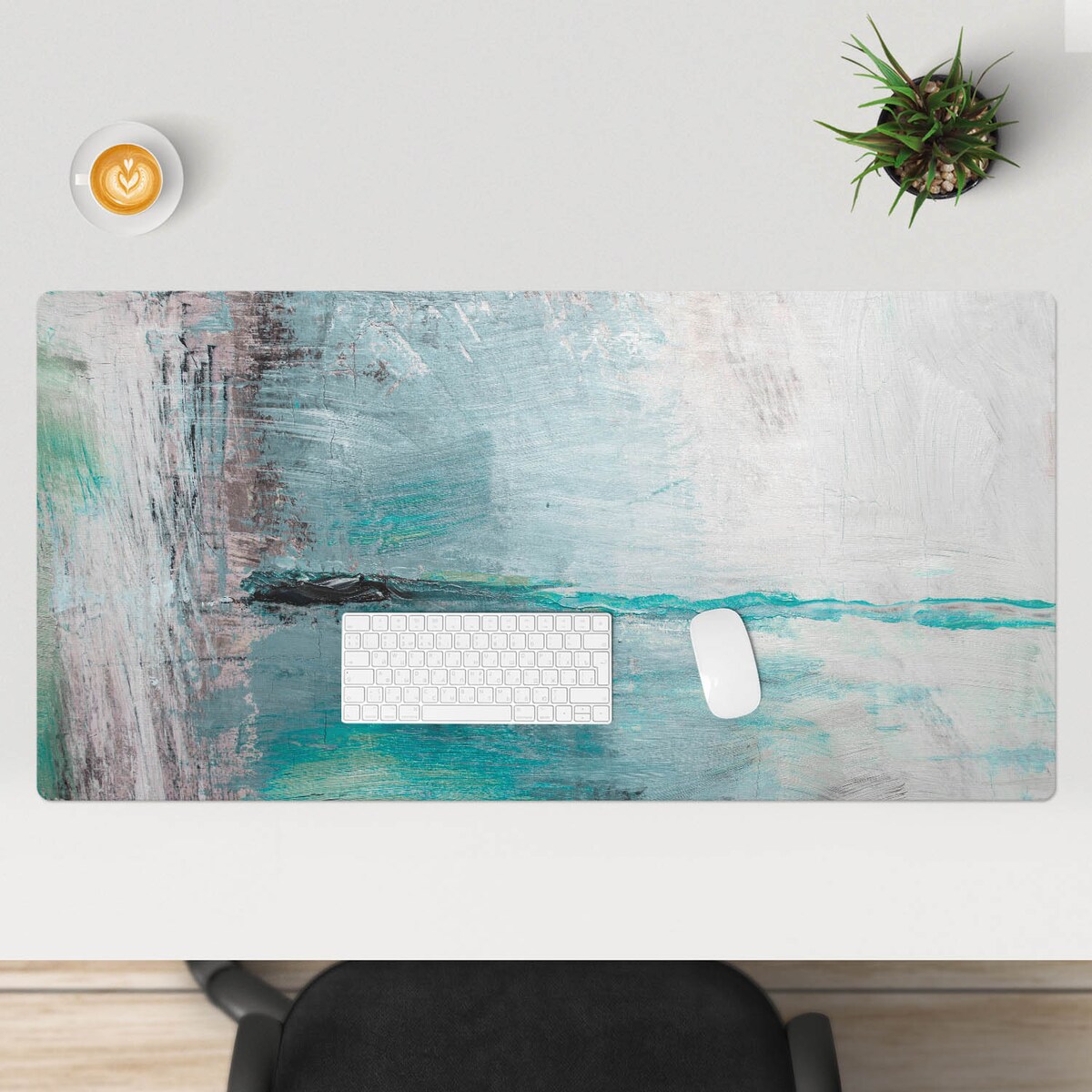 Turkusowa mata na biurko Abstrakcyjna mgła, 120x60 cm