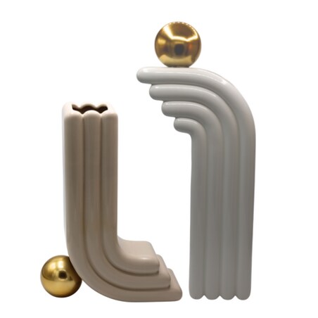 Wazon ceramiczny BALA-2 beżowy 35x25x10 cm złota kula u podstawy