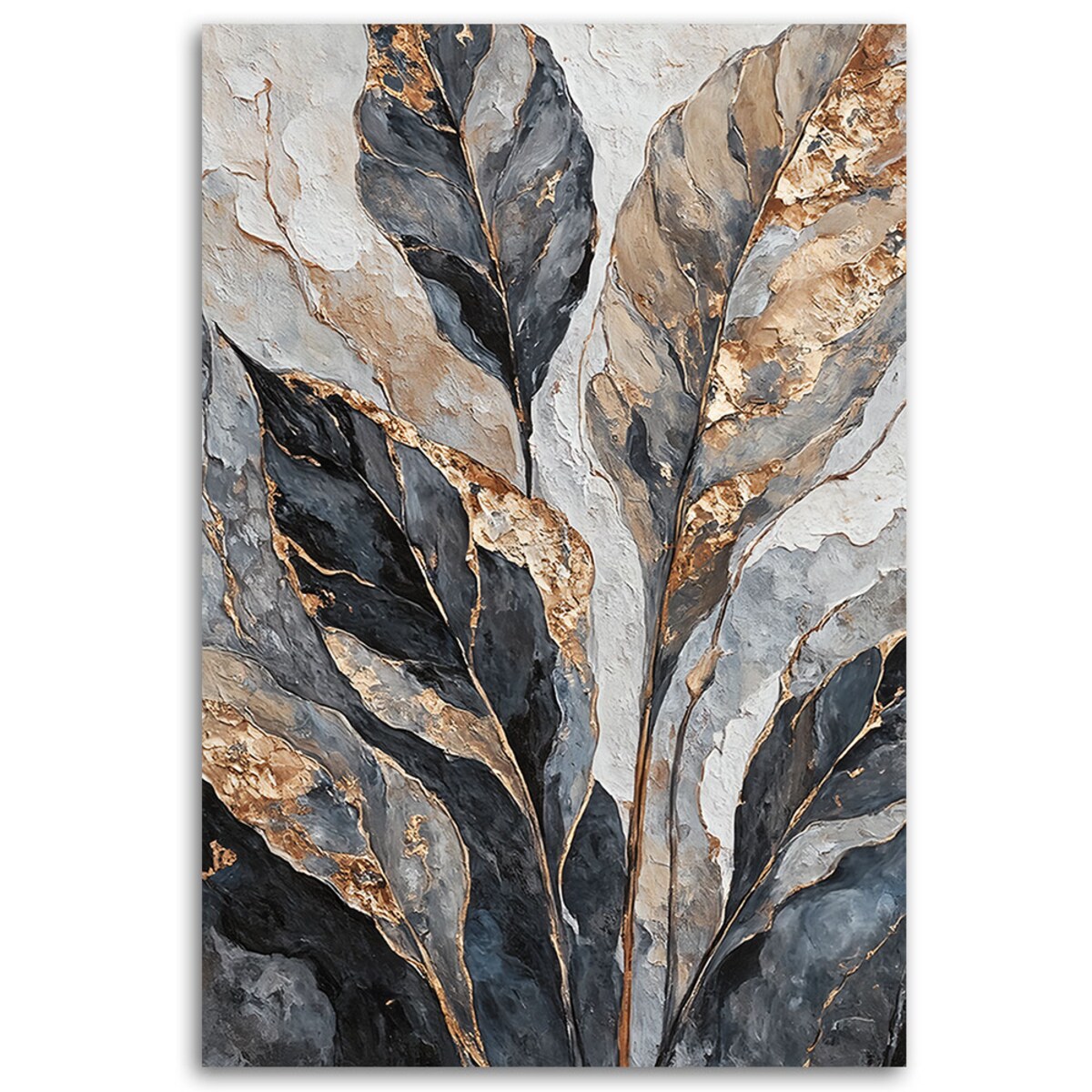 Nietypowe obrazy do salonu Abstrakcyjne Liście Szary Złoty 70x100