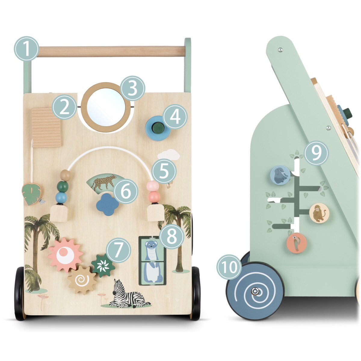 Drewniany chodzik dla dziecka pchacz sensoryczny Nukido