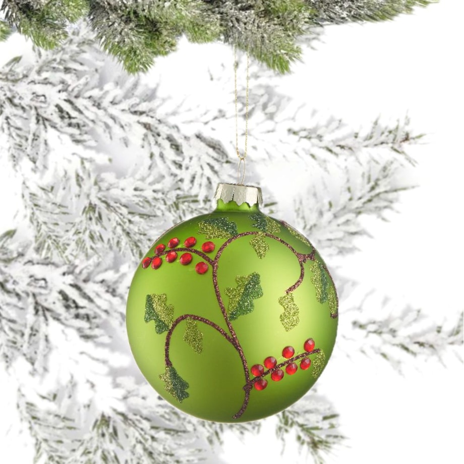 VILLA ITALIA Bombka szklana zielona dekorowana 8 cm