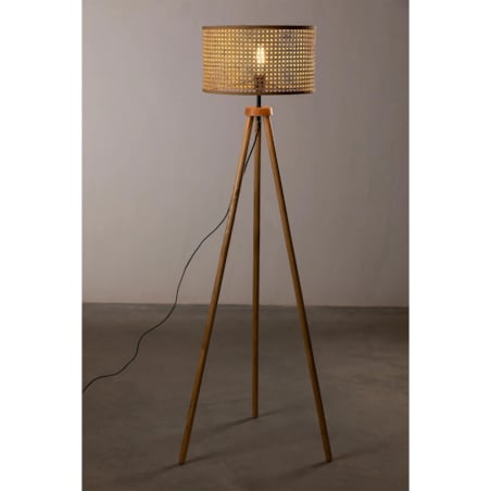 Lampa podłogowa z drewna i rattanu Tina 150 cm