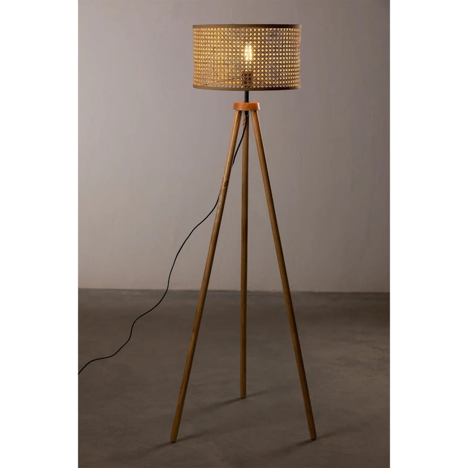 Lampa podłogowa z drewna i rattanu Tina 150 cm