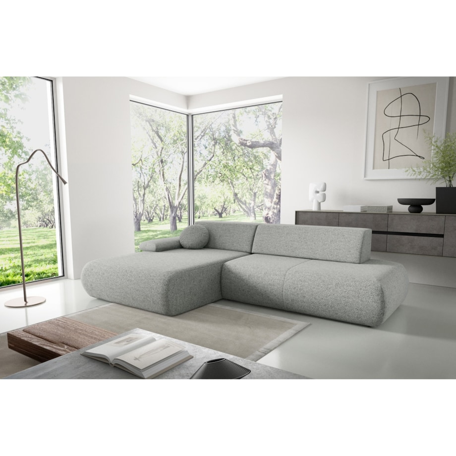 Narożnik rozkładany PENTI z pojemnikiem na pościel, lewy, szary