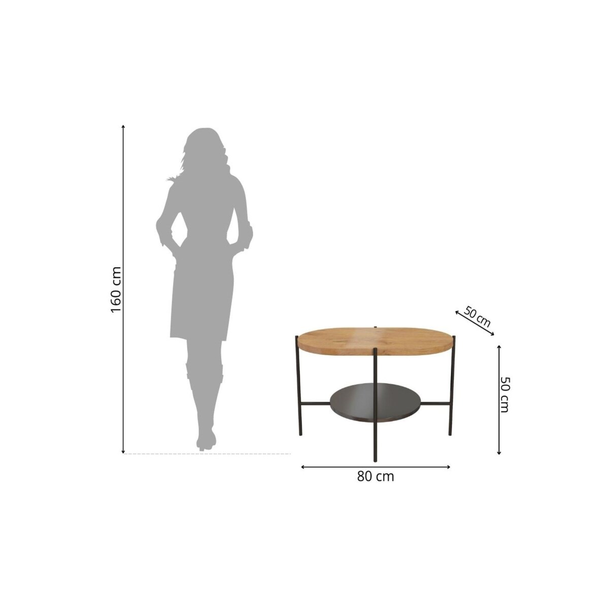 Nowoczesny stolik kawowy Dancan ARENA / czarna podstawa + dębowy i czarny blat