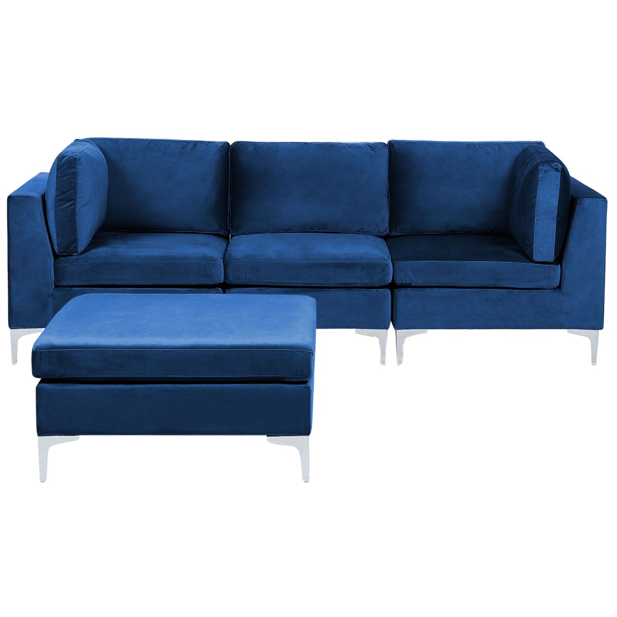 Sofa modułowa 3-osobowa z otomaną welurowa niebieska EVJA