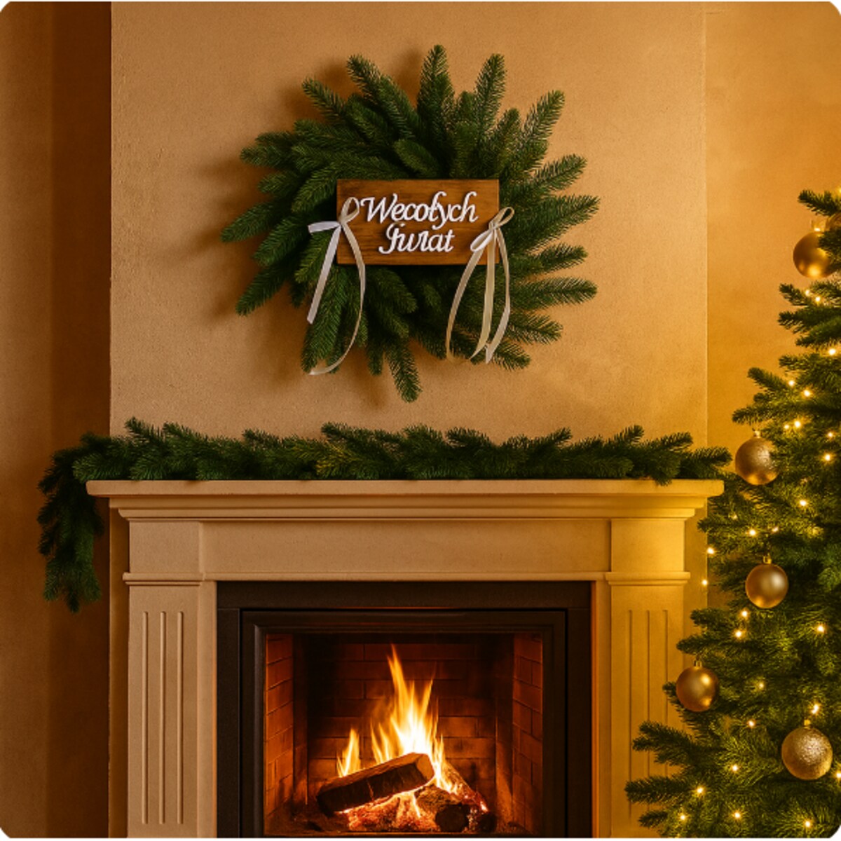 Wianek świąteczny ⌀ 35 cm wieniec BOŻE NARODZENIE zielony