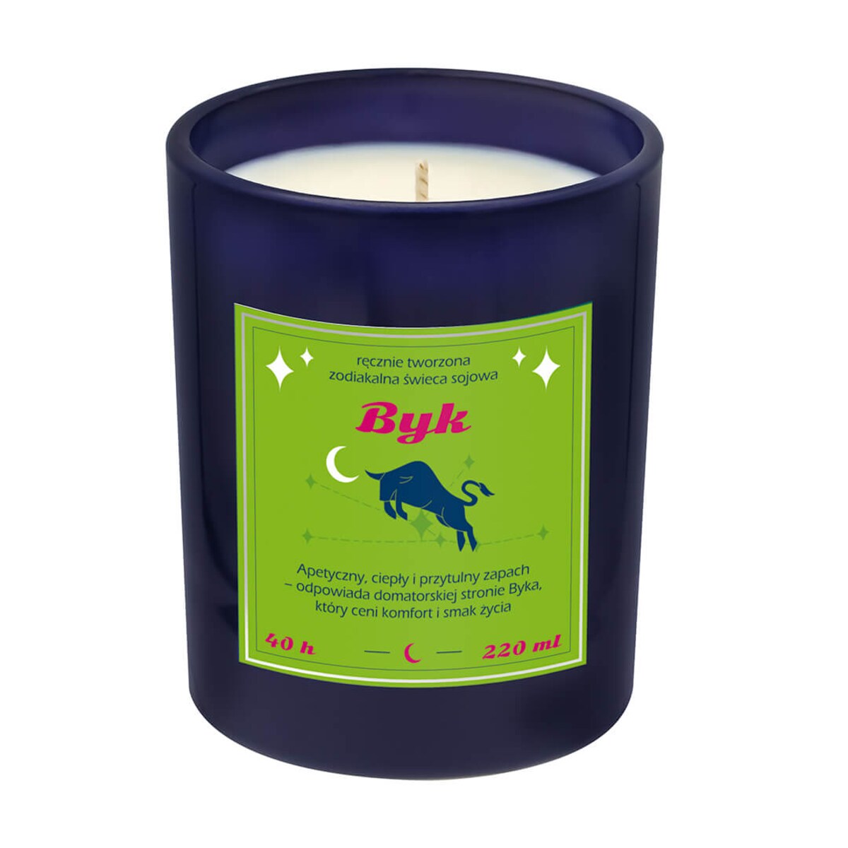 Świeca zodiakalna sojowa naturalna zapachowa BYK - bezpieczna, ręcznie robiona w szklanym słoiczku na prezent upominek dla osoby ze znakiem zodiaku BYKA