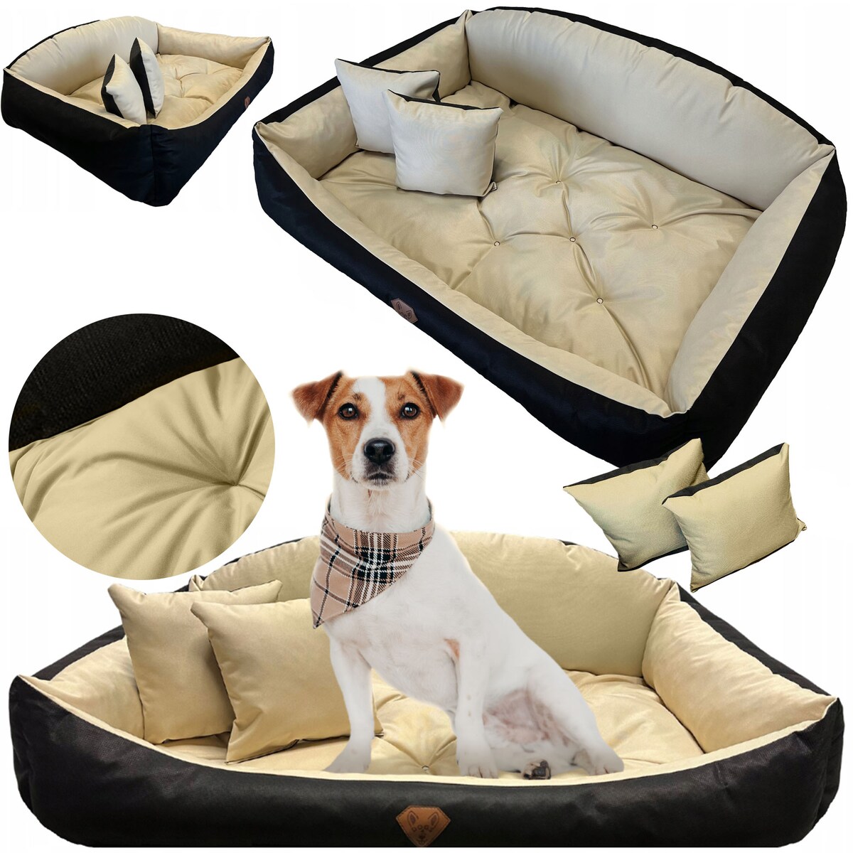 Legowisko Dla Psa Kanapa Posłanie Muszla 130X105 Cm Wodoodporne Poduszki Pikowane Beżowe