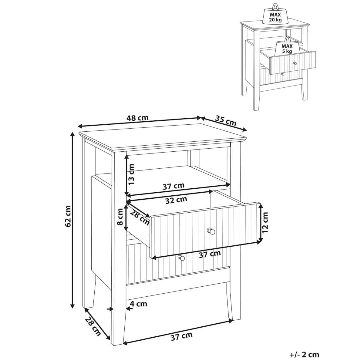 Szafka nocna 2 szuflady Biały ASSISI