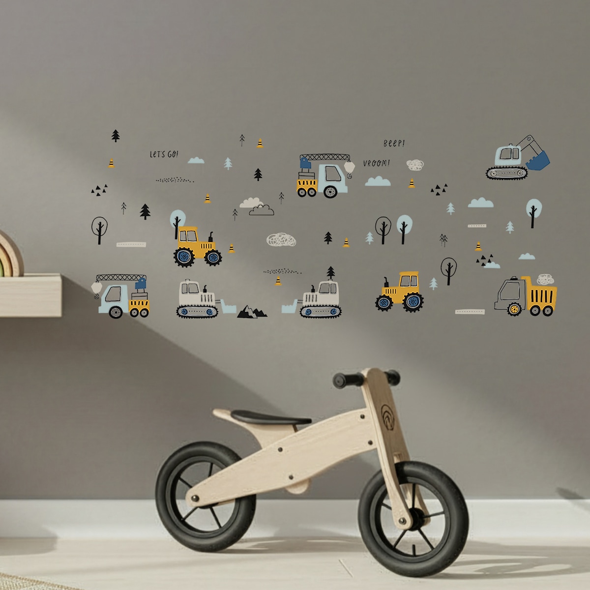 naklejki na ścianę do pokoju dziecka, sipo, traktory i koparki