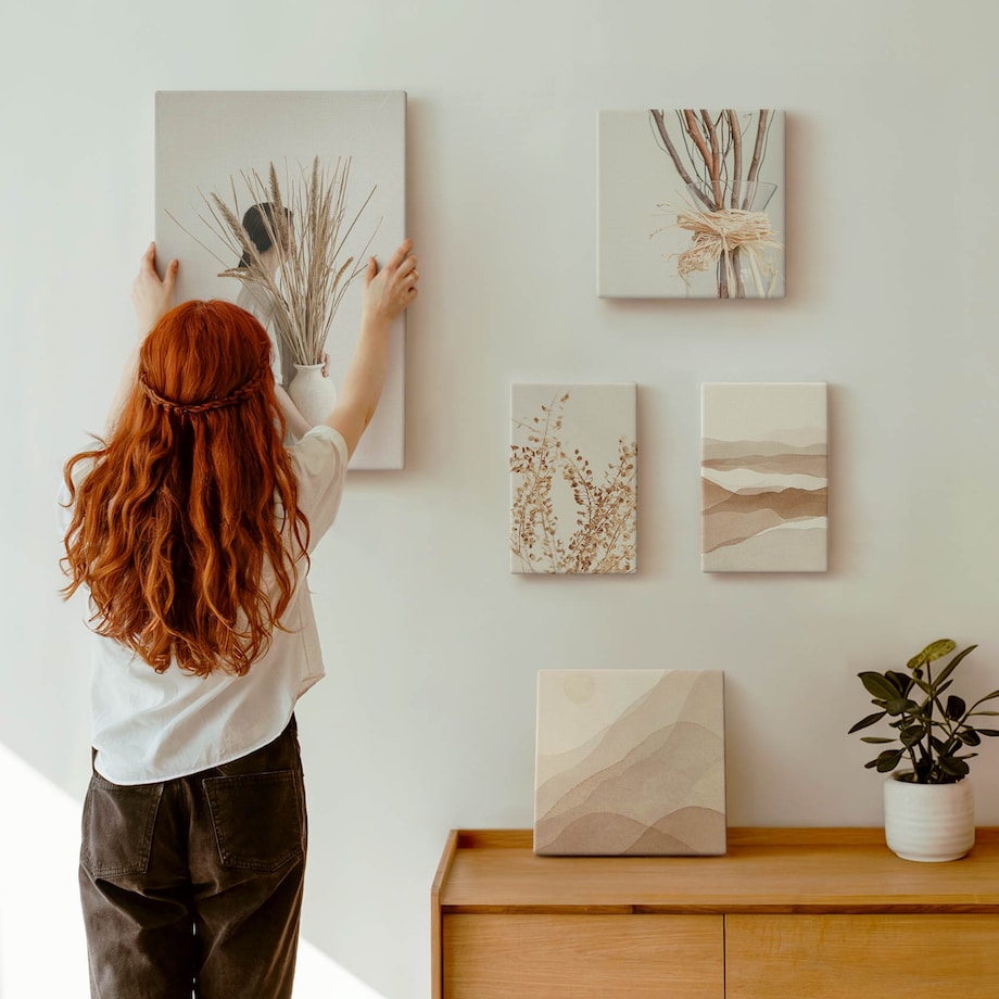 Zestaw 5 obrazów na płótnie - Stylowe boho rośliny krajobrazy - beżowy