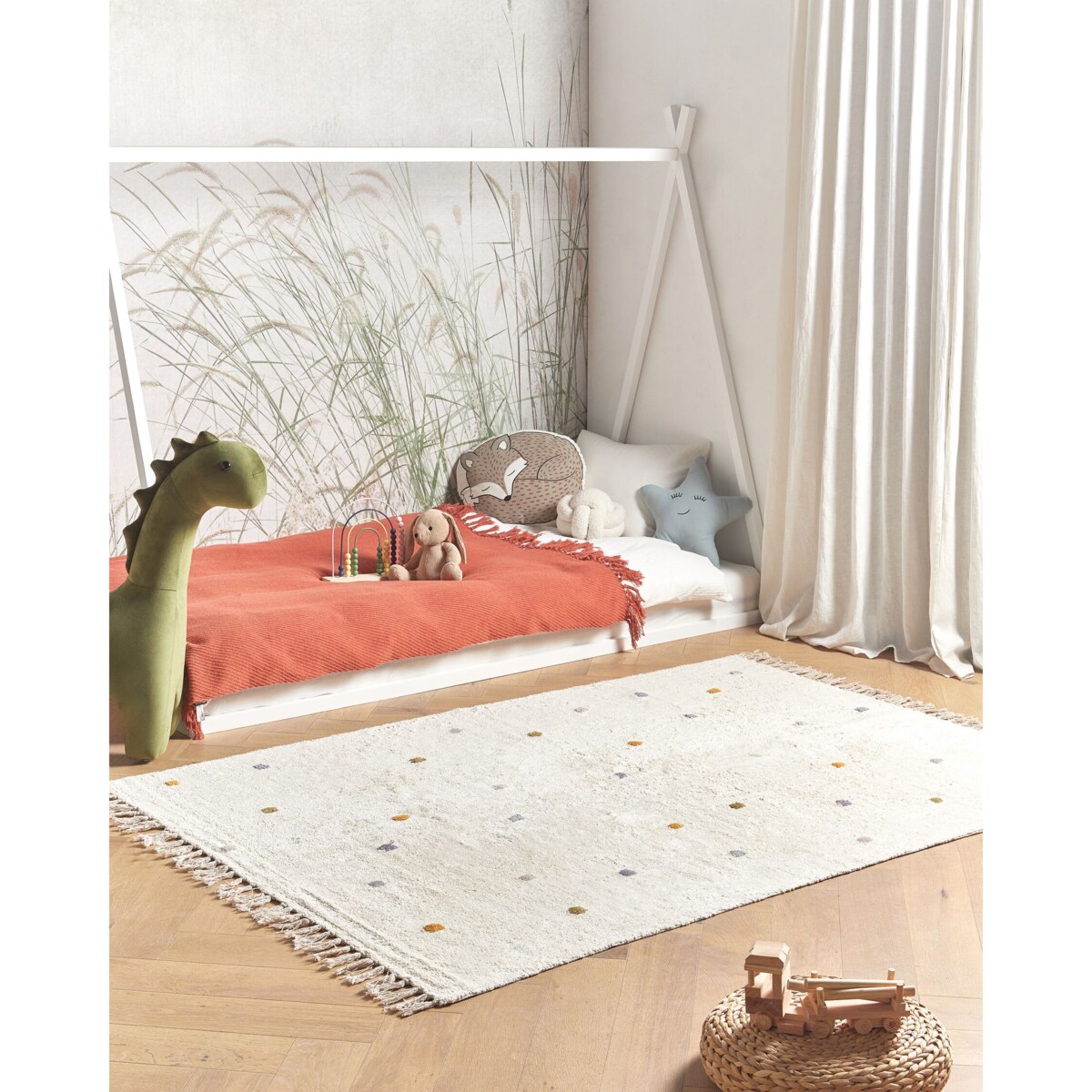Dywan bawełniany w kropki 140 x 200 cm złamana biel ASTAF