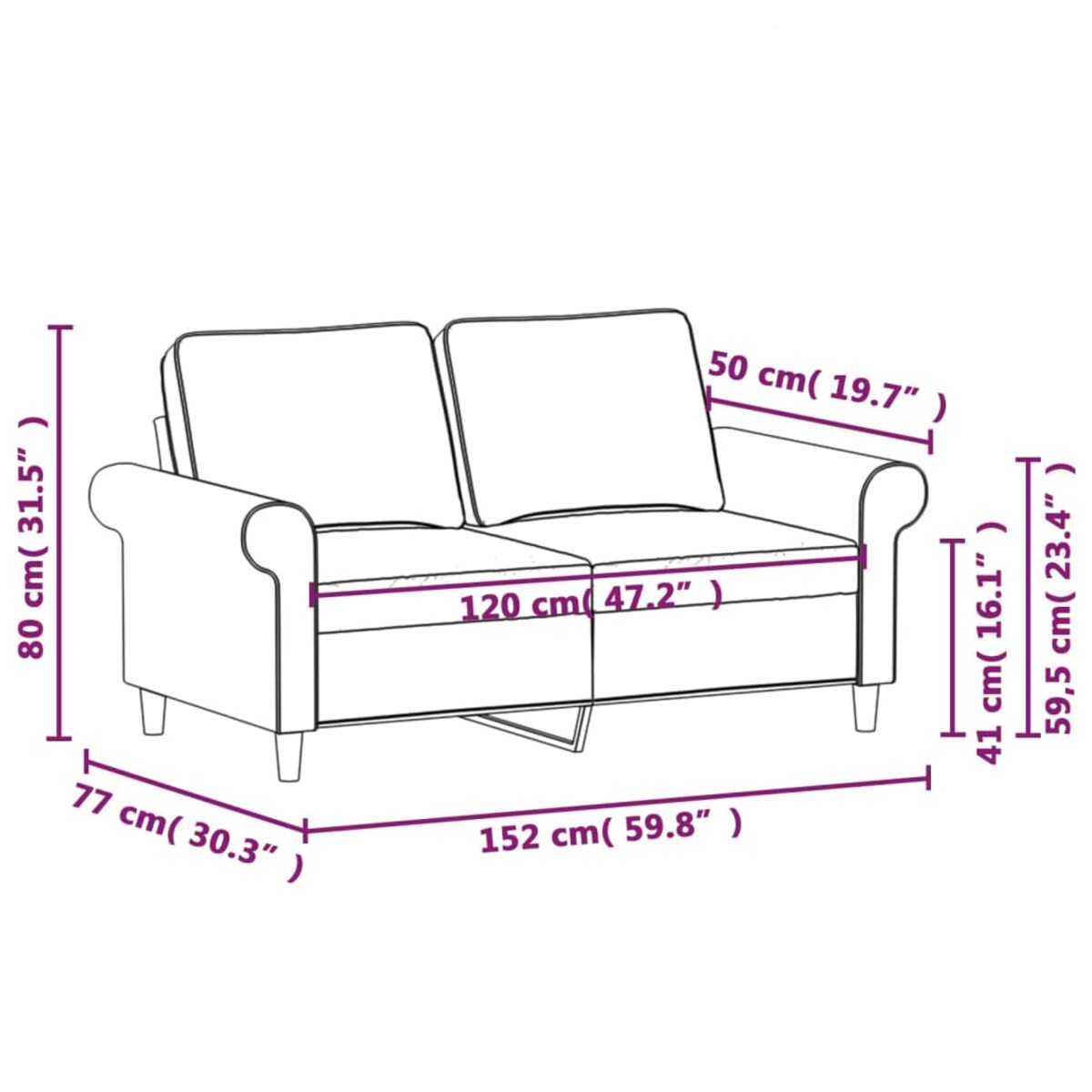 vidaXL Sofa 2-osobowa, ciemnoszara, 120 cm, tapicerowana tkaniną