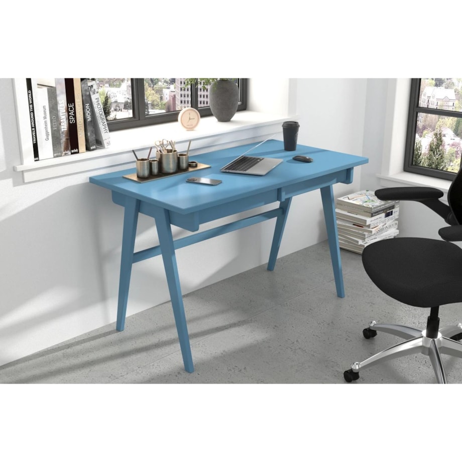 Drewniane biurko / toaletka z szufladami Visby EDDA / kolor pastelowy niebieski