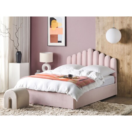 Łóżko z pojemnikiem welurowe 160 x 200 cm różowe VINCENNES