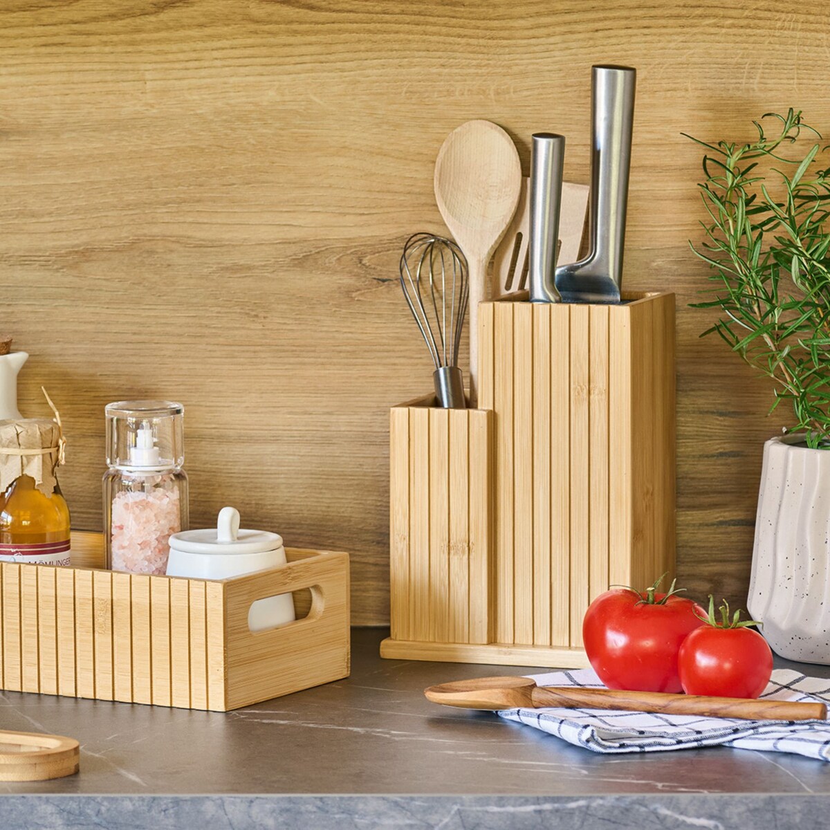 Bambusowy blok na noże z organizerem ZELLER