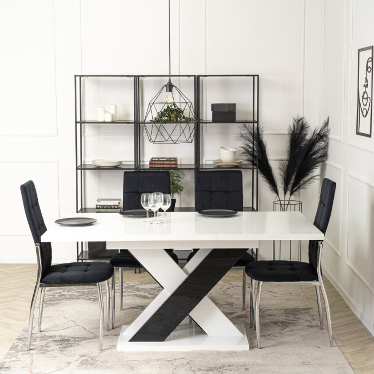 Krzesło Tapicerowane do Jadalni MOLLY Czarne Welurowe Nowoczesne