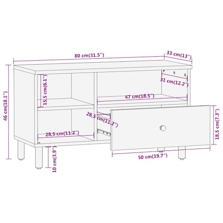 vidaXL Szafka pod telewizor, 80x33x46 cm, lite drewno mango