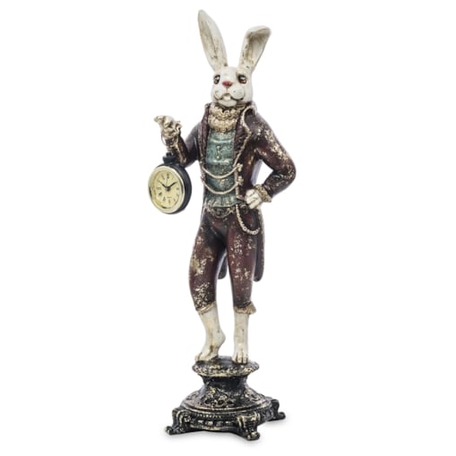 Dekoracja - królik 43x13x10 cm CONIGLIO na podwyższeniu z zegarkiem