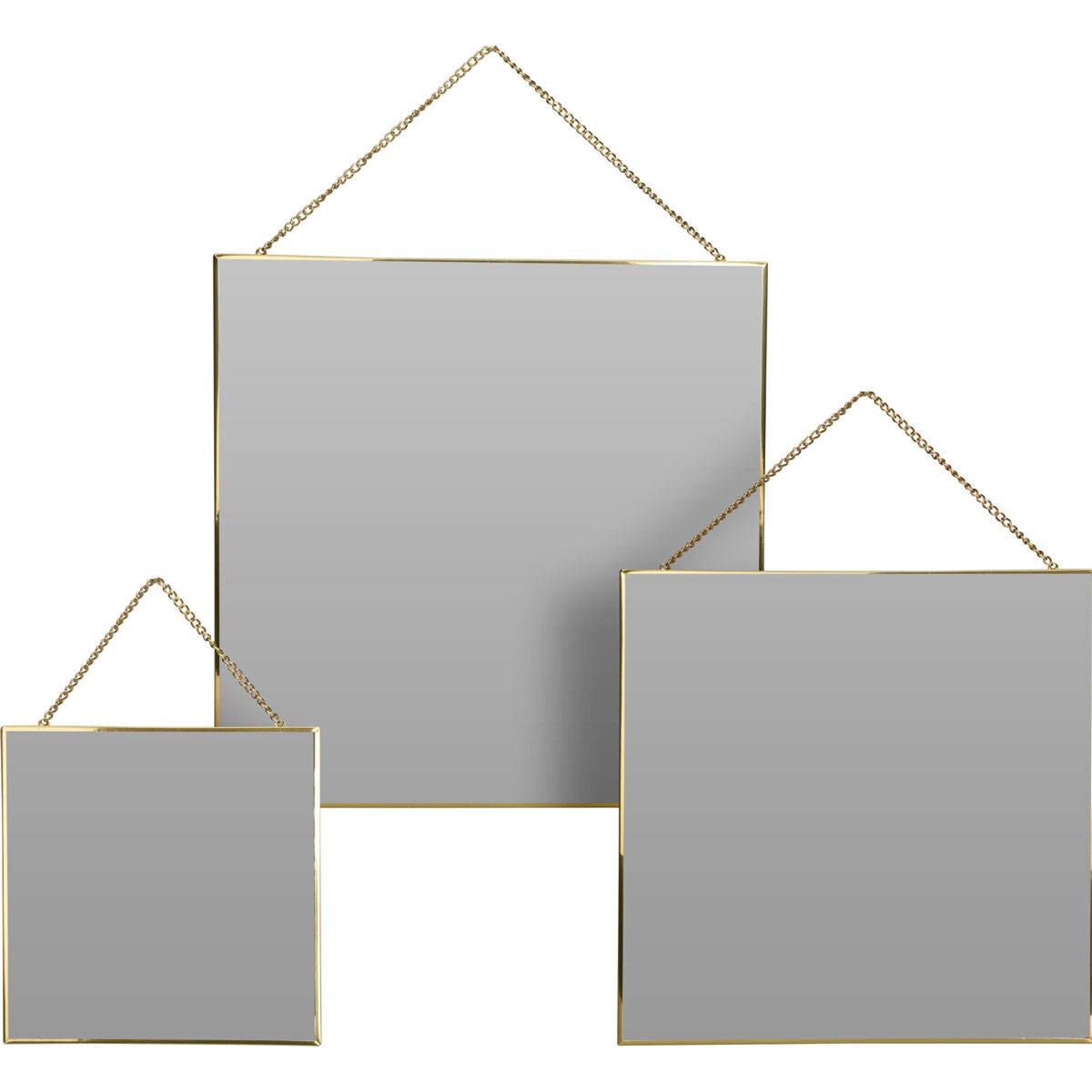 Zestaw lusterek wiszących, złota ramka, 3 sztuki